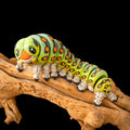 Articulated Caterpillar Toy 3D Printed Poseable Insect Figurine Premium PLA Construction Fully Jointed Segmented Body Design Multiple Adjustable Legs Green Multicolor Version Yellow Spots Black Bands Rounded Head Large Eyes Fidget Desk Pet