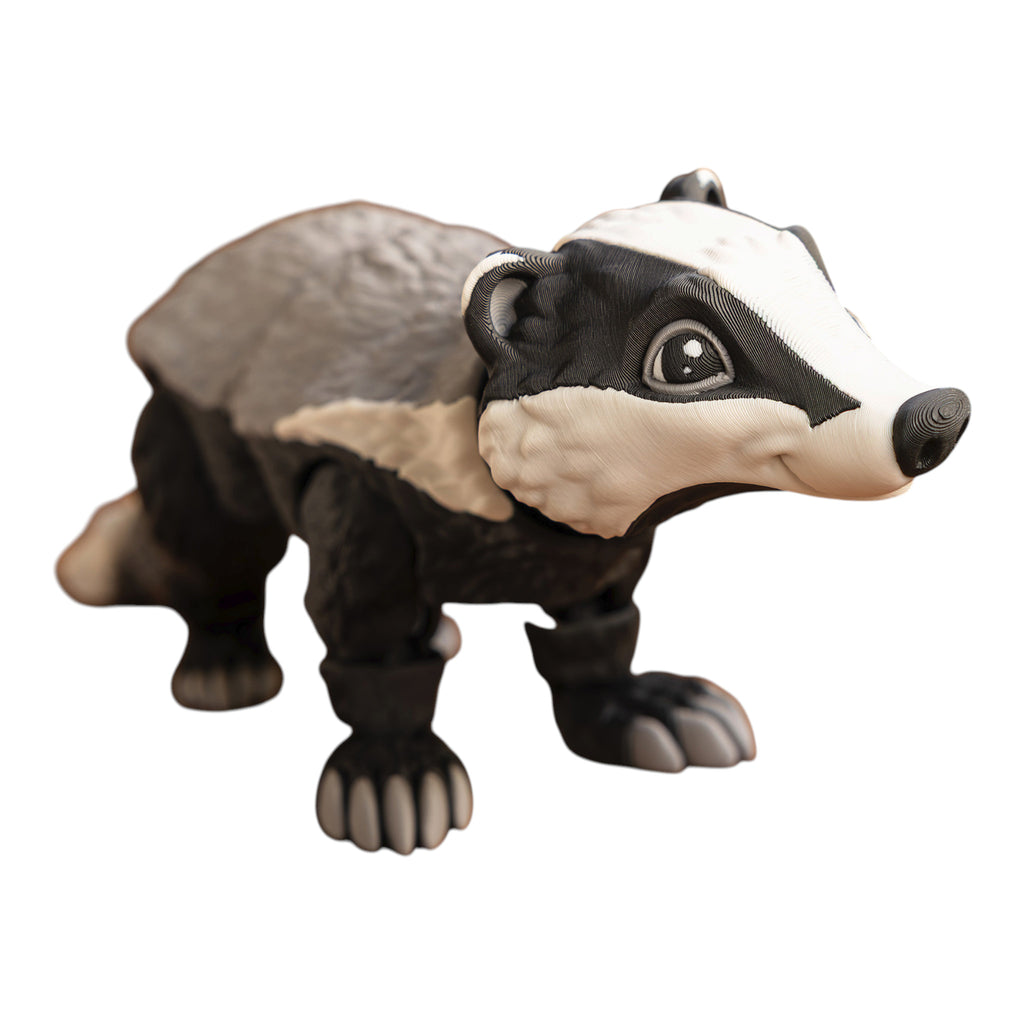 Articulated Badger Toy Poseable Figurine With Flexible Joints Black White Realistic Design 3D Printed PLA Material Moveable Head Tail Limbs Interactive Fidget Toy Desk Display Animal Collectible Textured Fur Details Wiggle Design Office