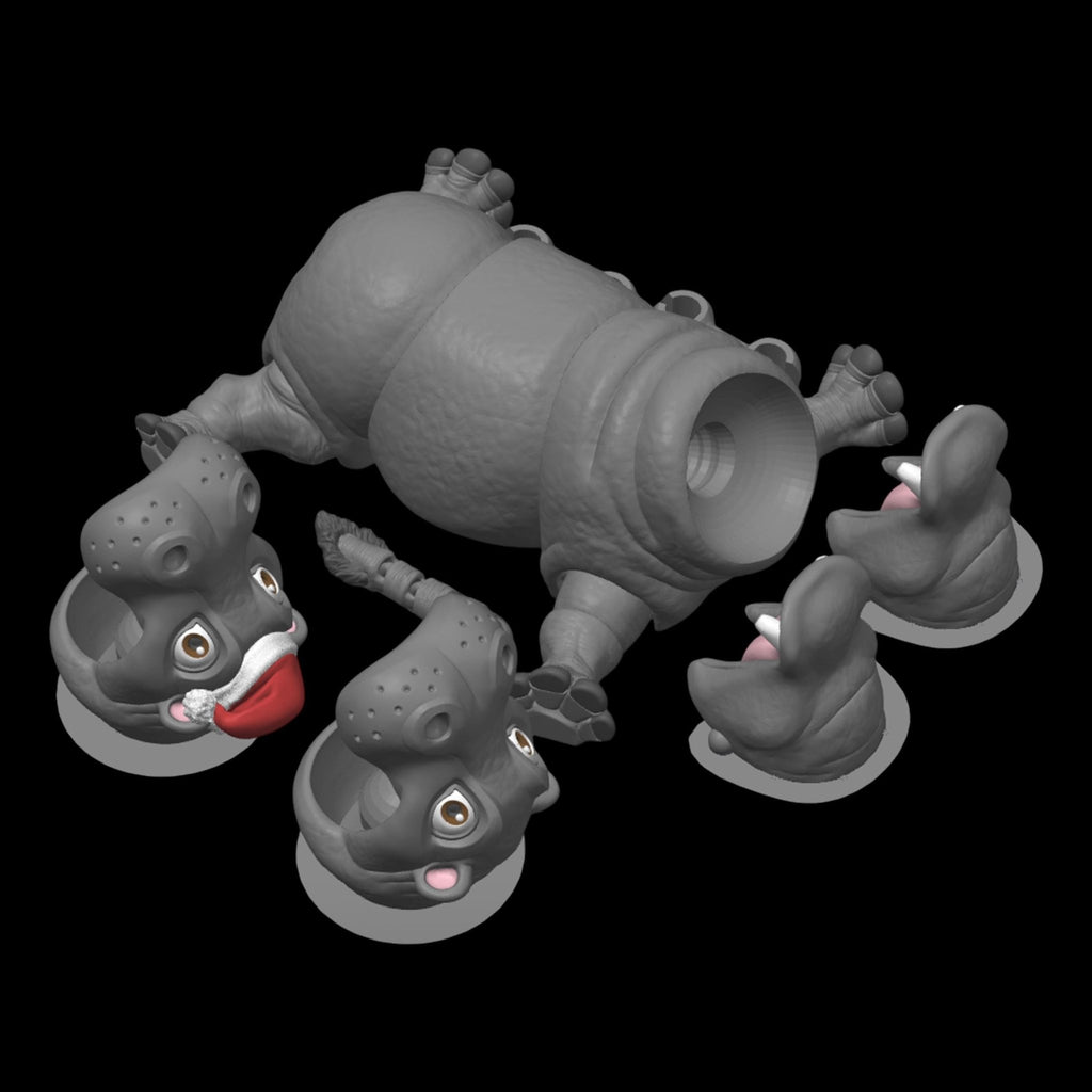 Articulated Hippo Figure, 3D Printed Desk Decoration with Movable Joints - JM Designs