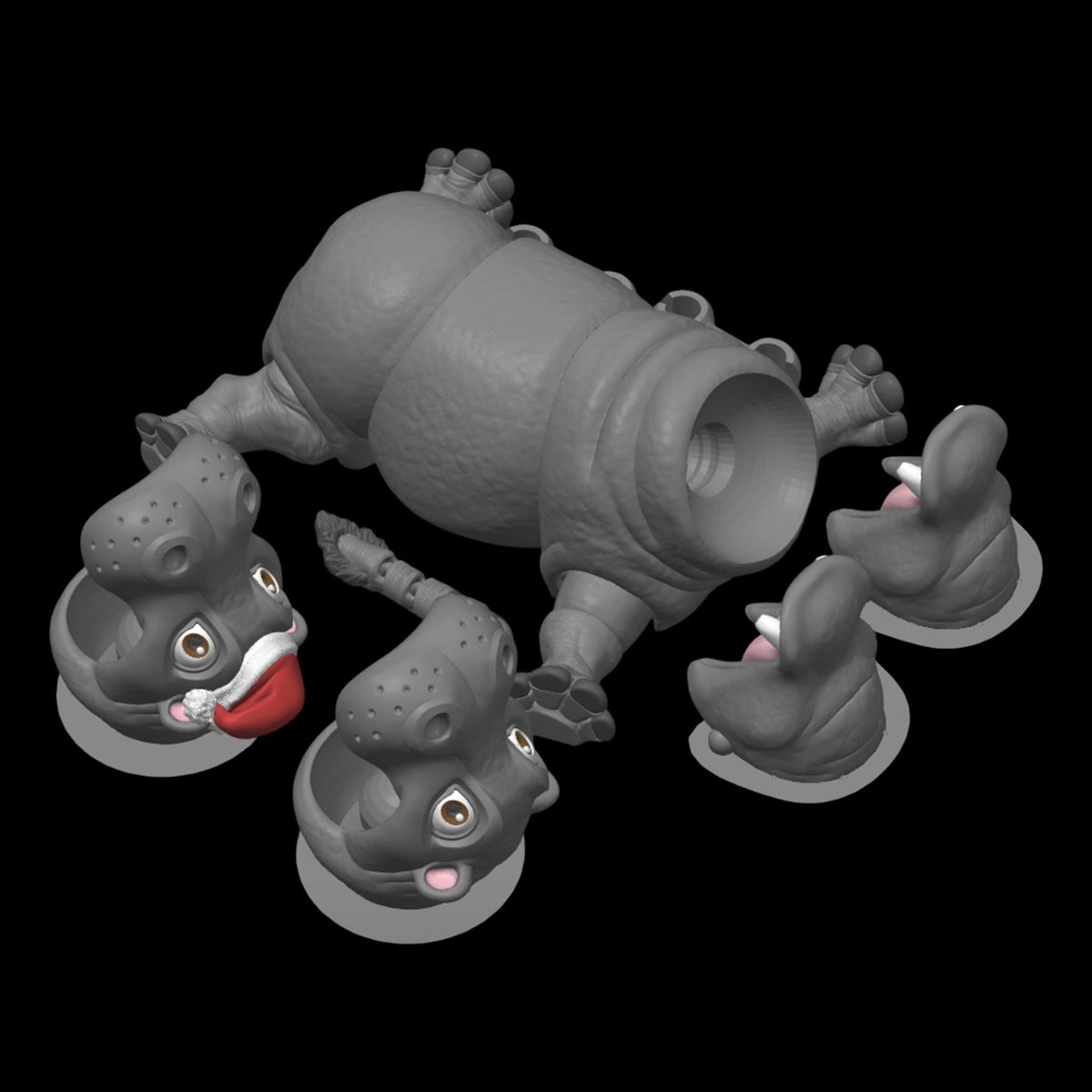Articulated Hippo Figure, 3D Printed Desk Decoration with Movable Joints - JM Designs