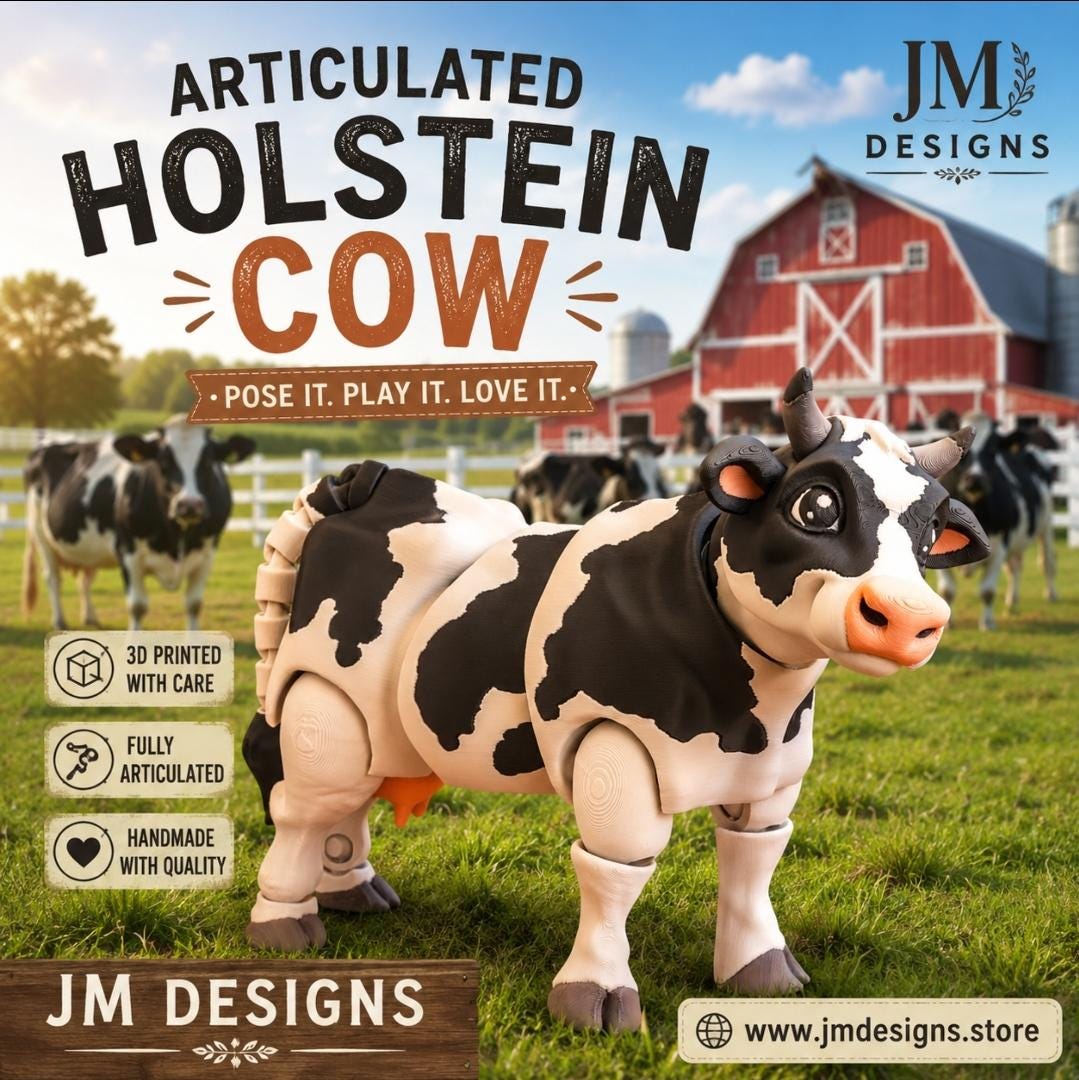 Articulated Holstein Cow Toy Farm Animal Figure Collectible Desk Decoration Black White Holstein Cow Figurine Movable Joint