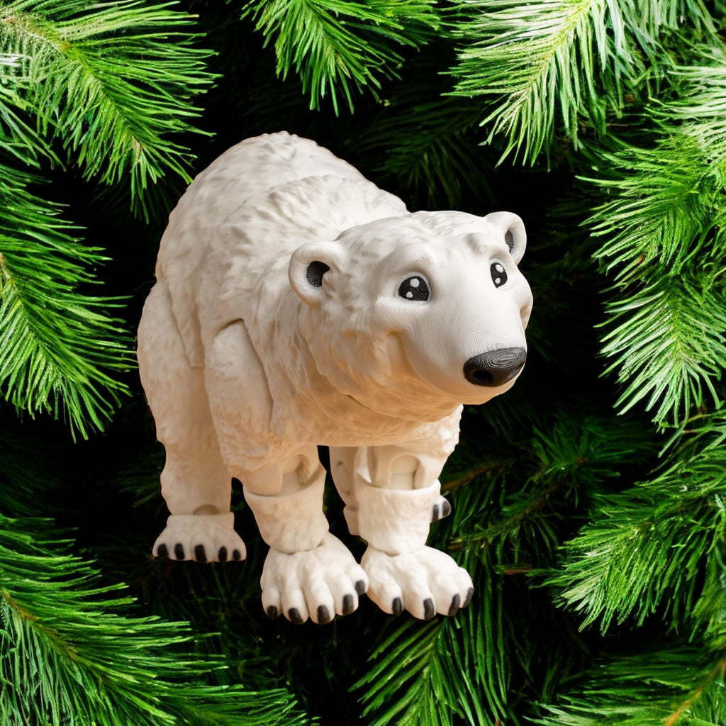 Articulated Polar Bear Toy, Customizable 3D Printed Desk Decor with Santa Hat Option - JM Designs