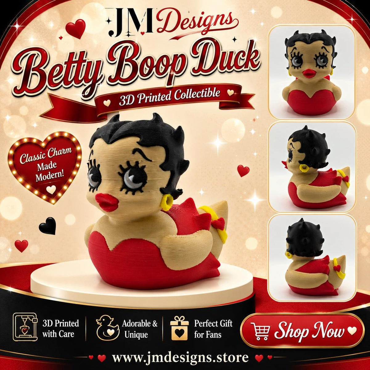 Betty Boop Inspired Duck Figure Physical Pla Printed Collectible Retro Cartoon Style Desk Decor Cute Animation Fans