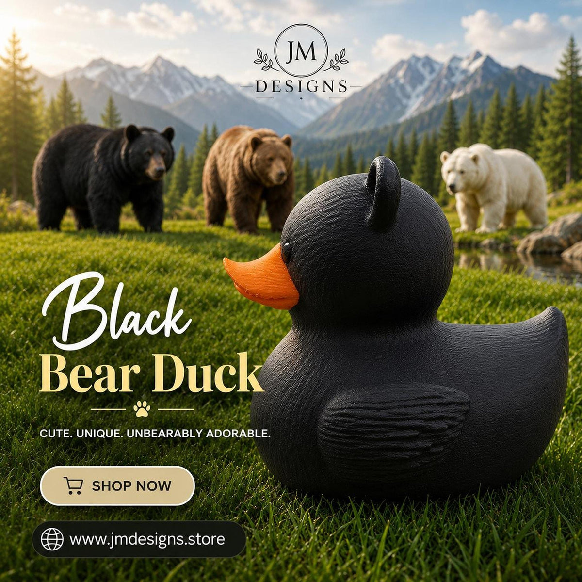 Black Bear Duck: 3D Printed Bath Toy for Toddlers, Safe and Fun - JM Designs
