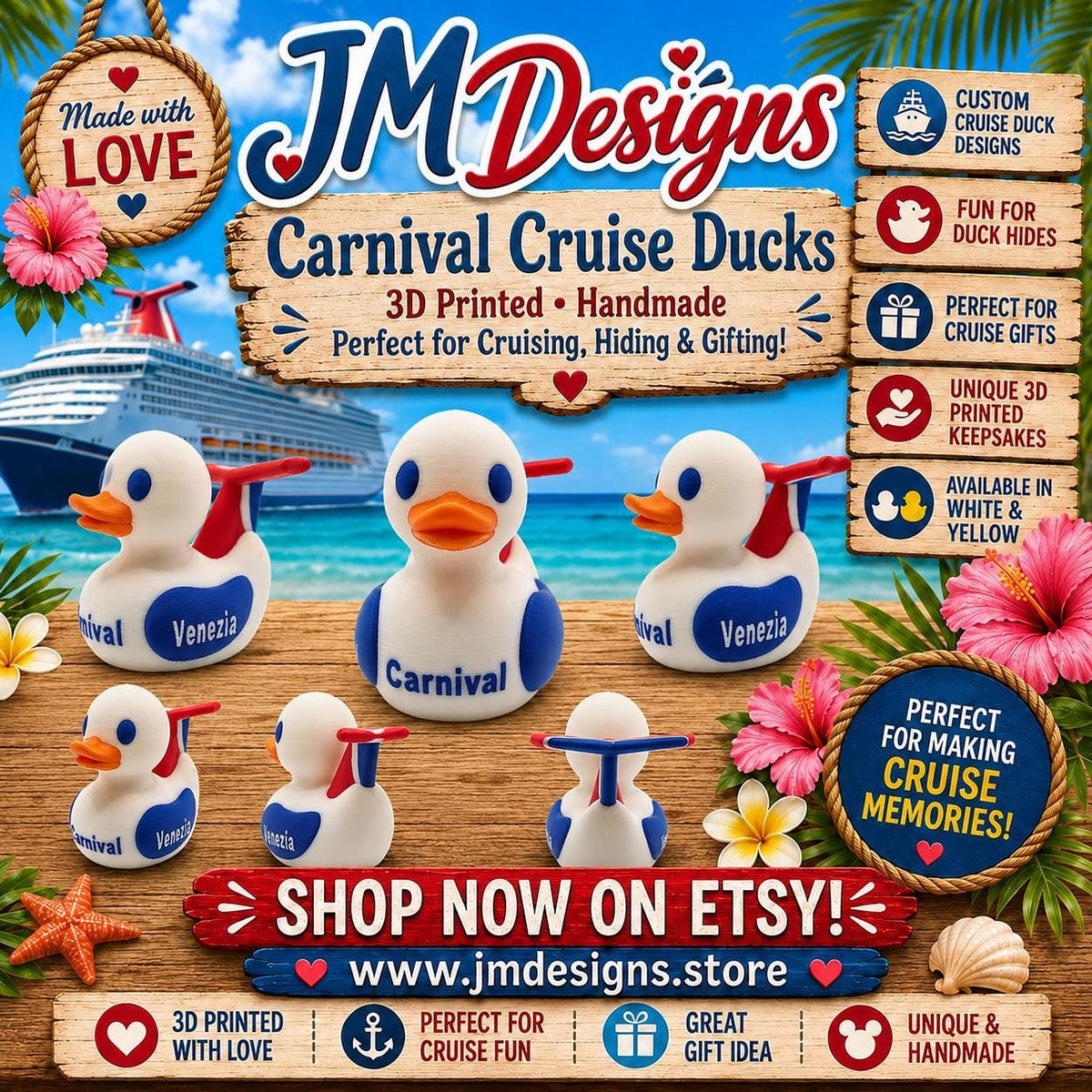 Carnival Cruise Inspired Duck with Wing Tail Design, Carnival Souvenir - JM Designs