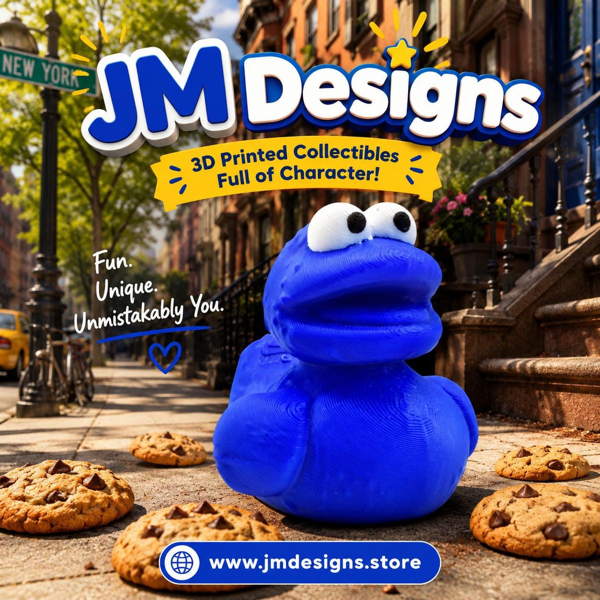 Cookie Monster Inspired Duck Jeep Car Dashboard Item Blue Design Toy Sesame Street Character Gift Novel - JM Designs