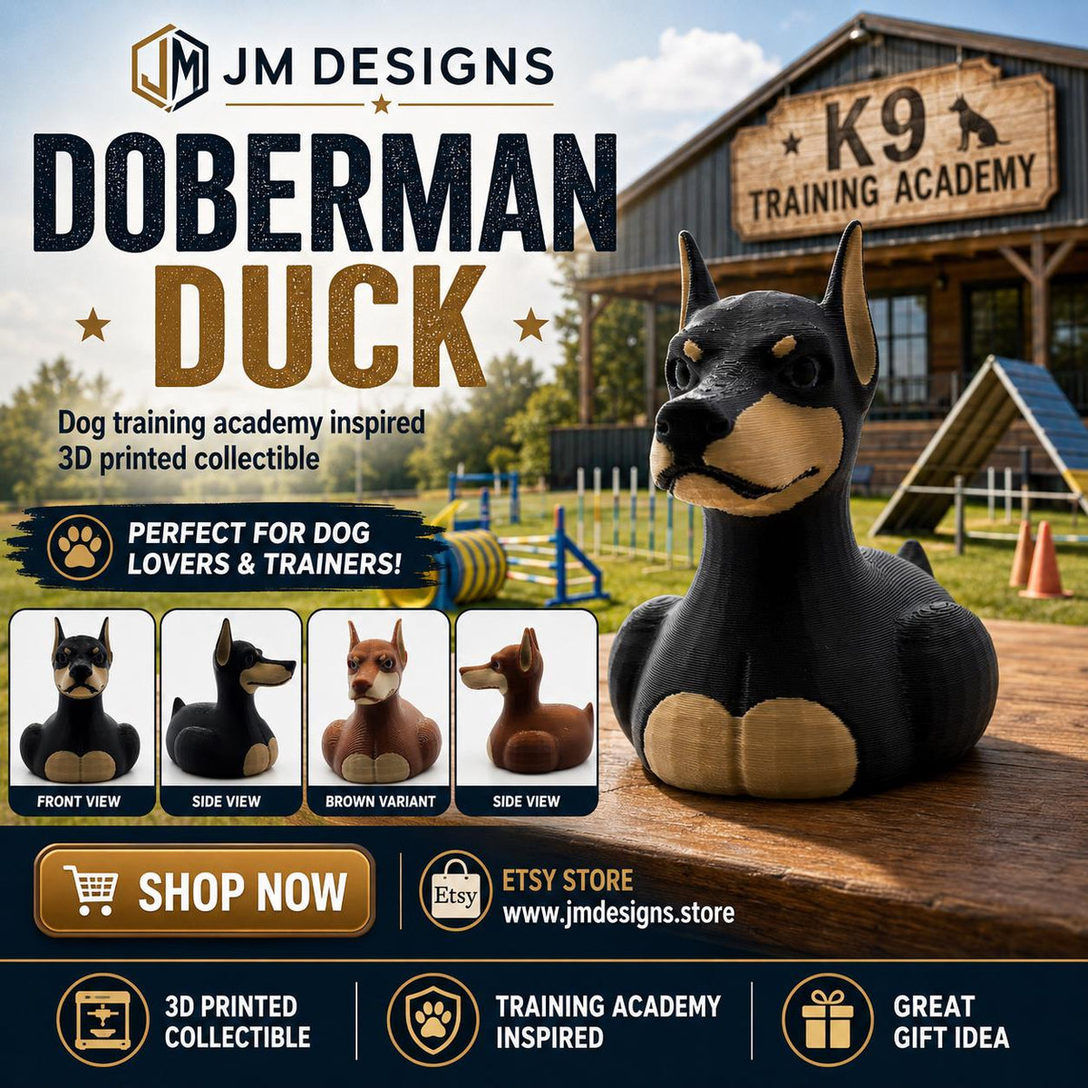Doberman Duck Jeep Ducking Collection Jeep Dog Lovers Collectible Black Tan Duck Desk Cruise Decor - JM Designs