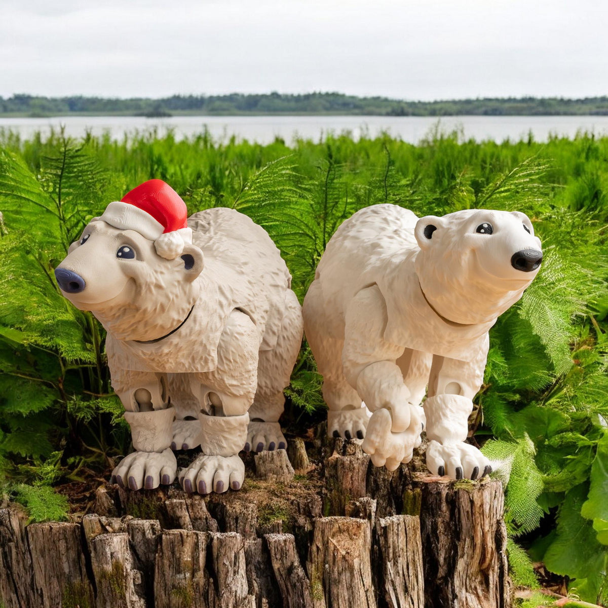 Articulated Polar Bear Toy, Customizable 3D Printed Desk Decor with Santa Hat Option