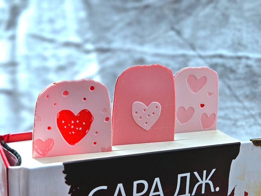 Valentine Book Collection Pink Heart Bookmark Set Reader Gift Package Three Piece Design Premium PLA Construction Embossed Hearts Beautiful Pink Shades Perfect Reading Accessory Essential Valentine Present Book Lover Collection