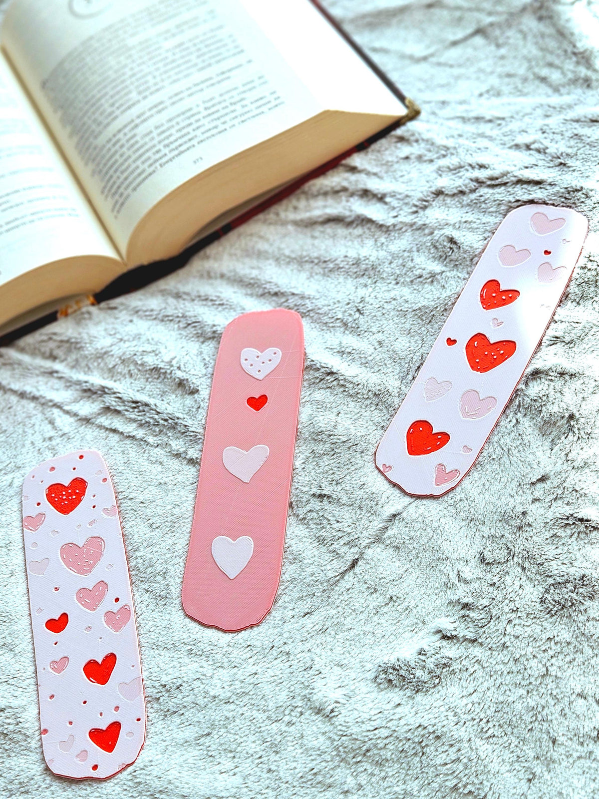 Valentine Book Collection Pink Heart Bookmark Set Reader Gift Package Three Piece Design Premium PLA Construction Embossed Hearts Beautiful Pink Shades Perfect Reading Accessory Essential Valentine Present Book Lover Collection