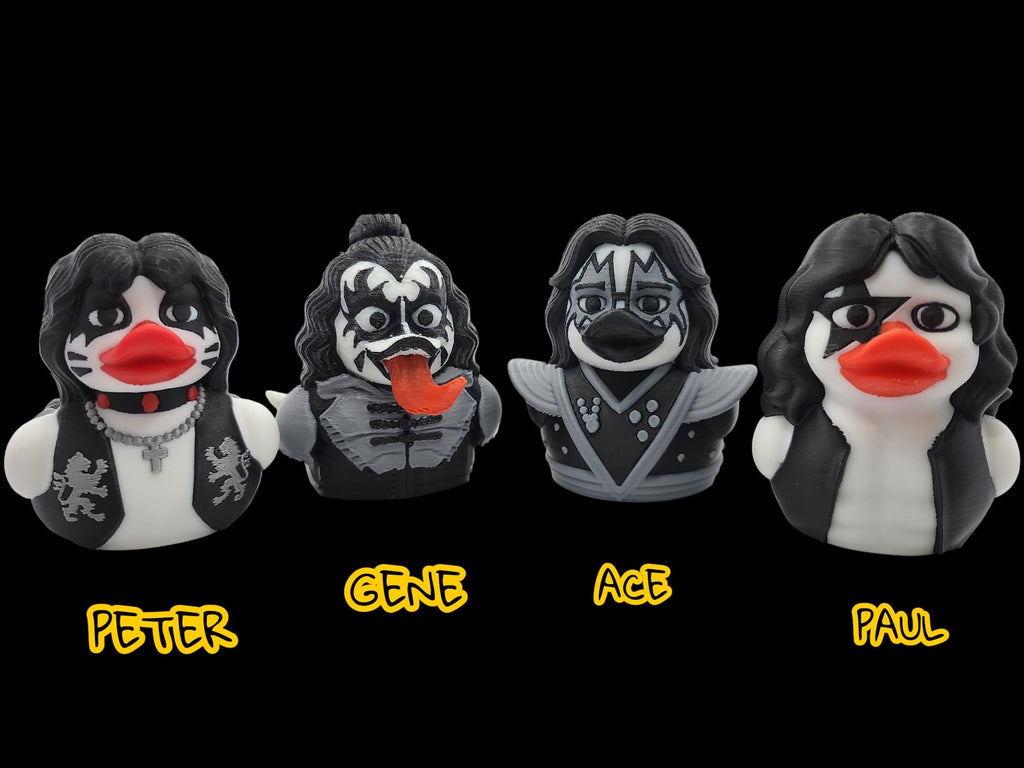 Kiss Duck Figurine Collection Rock Band Member Display Piece Black White Makeup Design Collectible Music Fan Gift