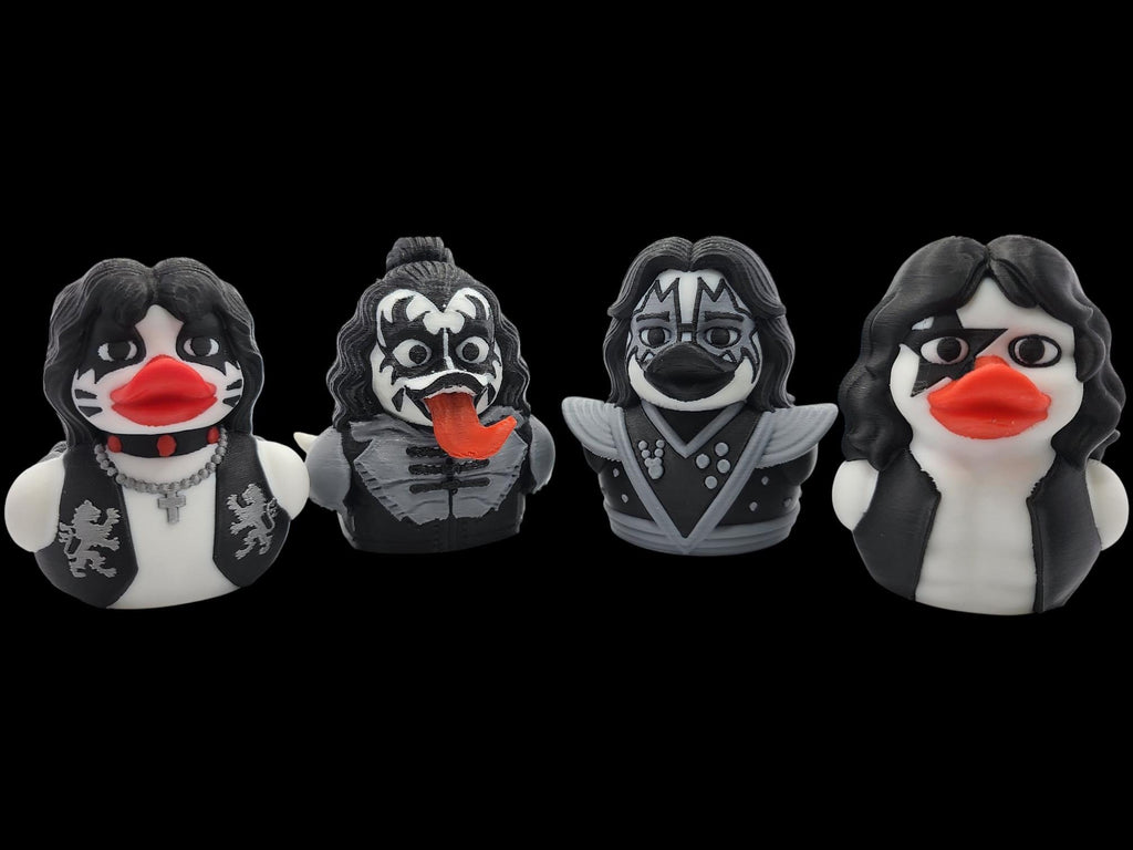 Music Fan Collection Kiss Duck Figure Display Set Band Member Design Small Statue Collection Black White Makeup Details