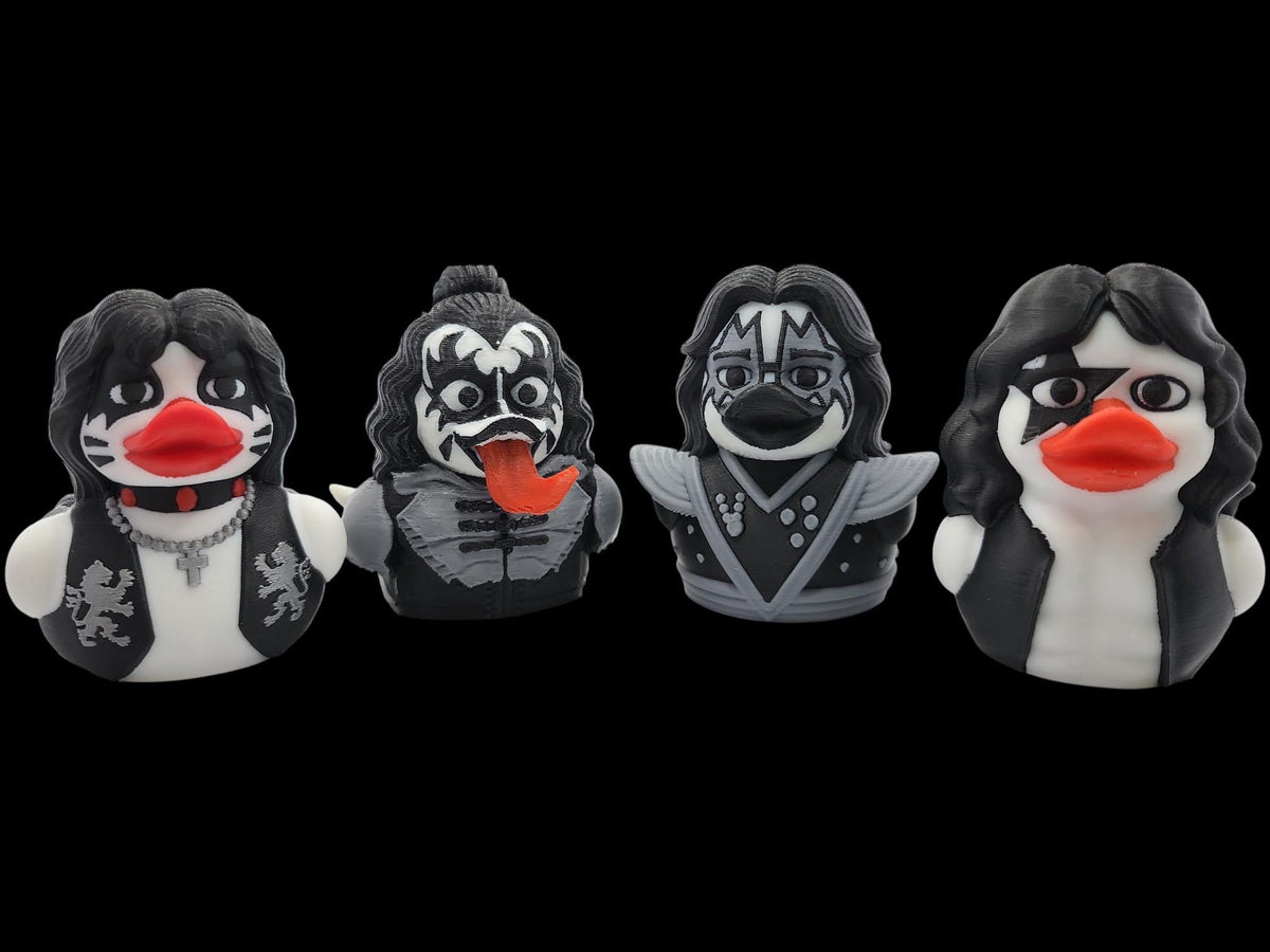 Music Fan Collection Kiss Duck Figure Display Set Band Member Design Small Statue Collection Black White Makeup Details