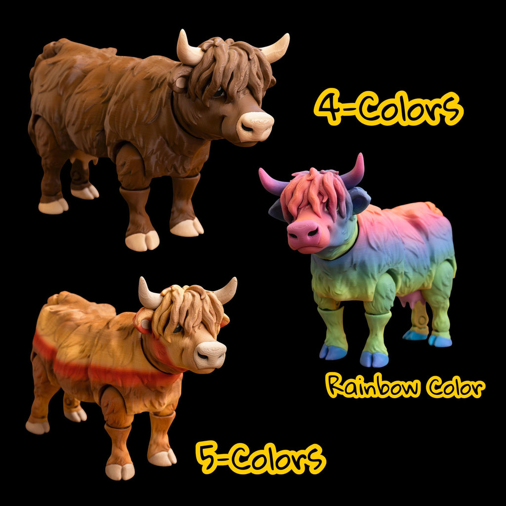 Gift Idea Highland Cow Figurine Desk Accessory Farm Animal Figure Toy Articulating Design Flexible Poseable Decoration Office Display Collection 3D Printed PLA Filament Multiple Colors Available Desktop Companion Conversation Starter Unique
