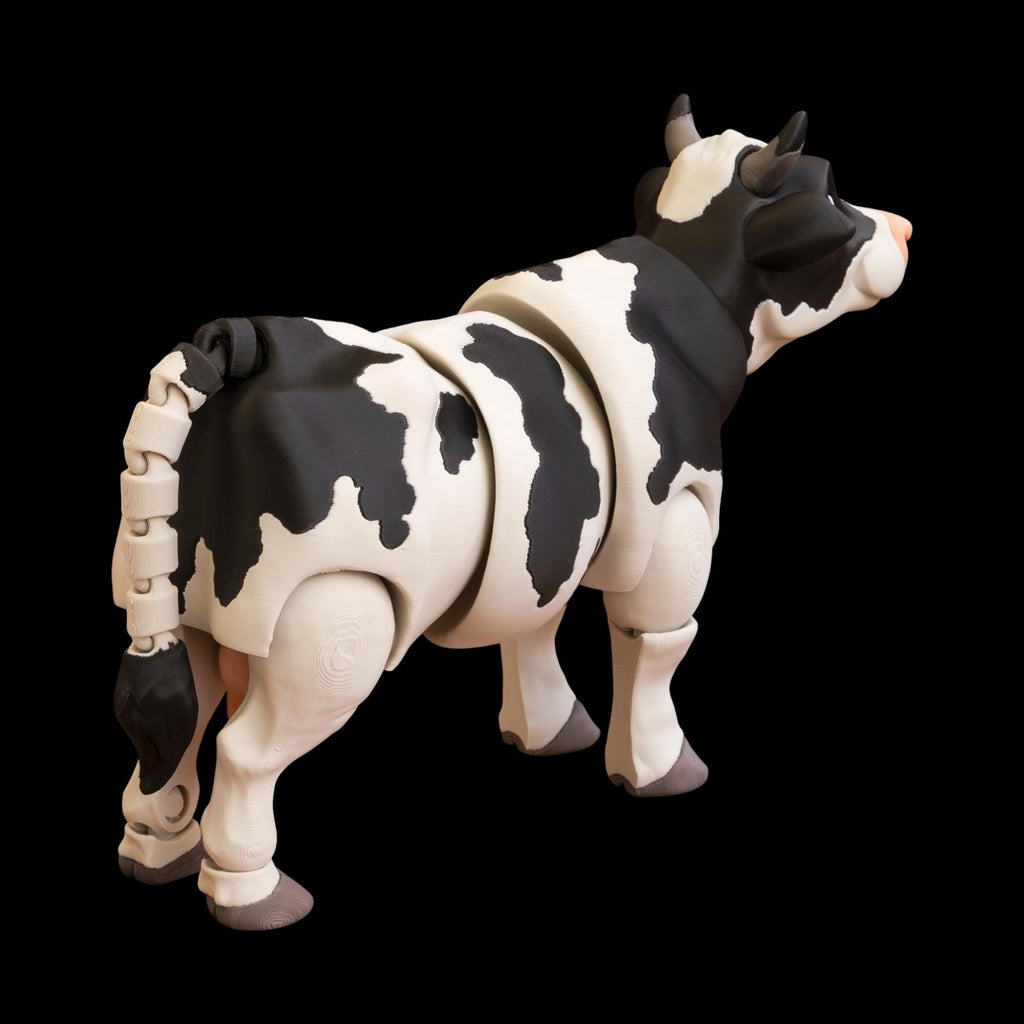Movable Joint Cow Articulated Farm Animal Toy Black White Holstein Pattern Fidget Friendly Design