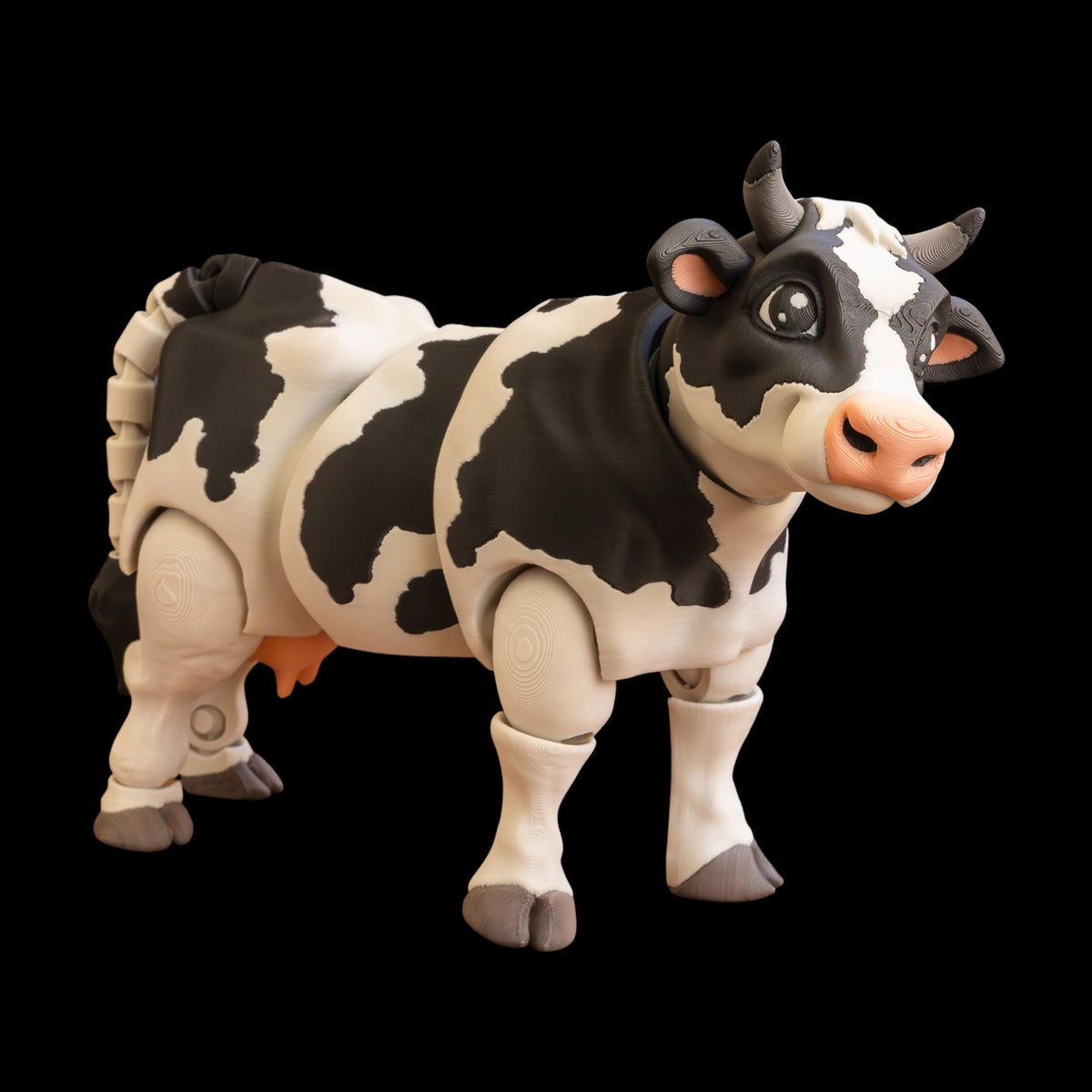 Farm Animal Figure Articulated Cow Toy Birthday Gift Idea Classroom Display Item Black White Holstein Pattern Movable Joint
