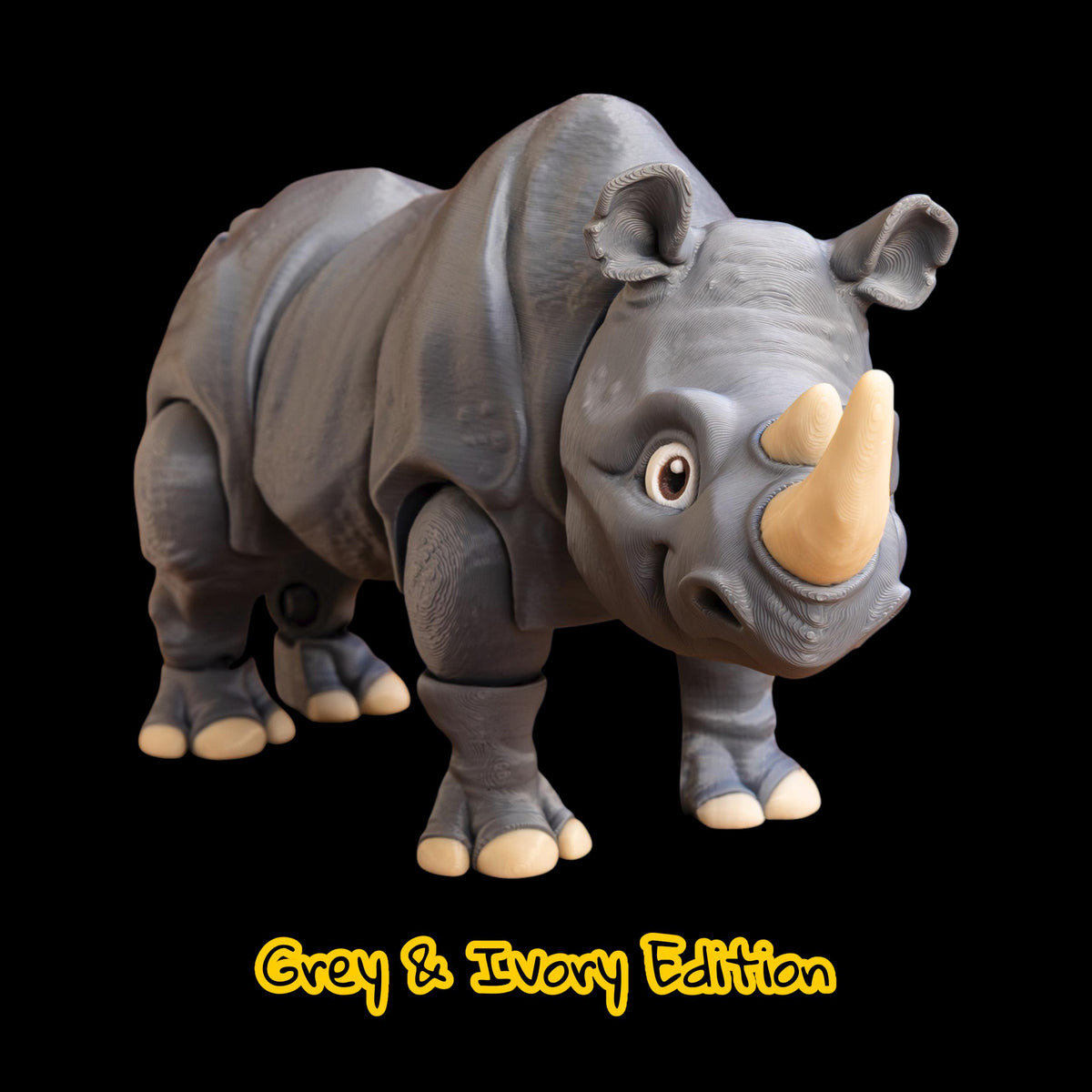 Articulated Rhinoceros Figure Joint Design Animal Toy Grey PLA Material Poseable Parts Movable Sculpture Realistic Details