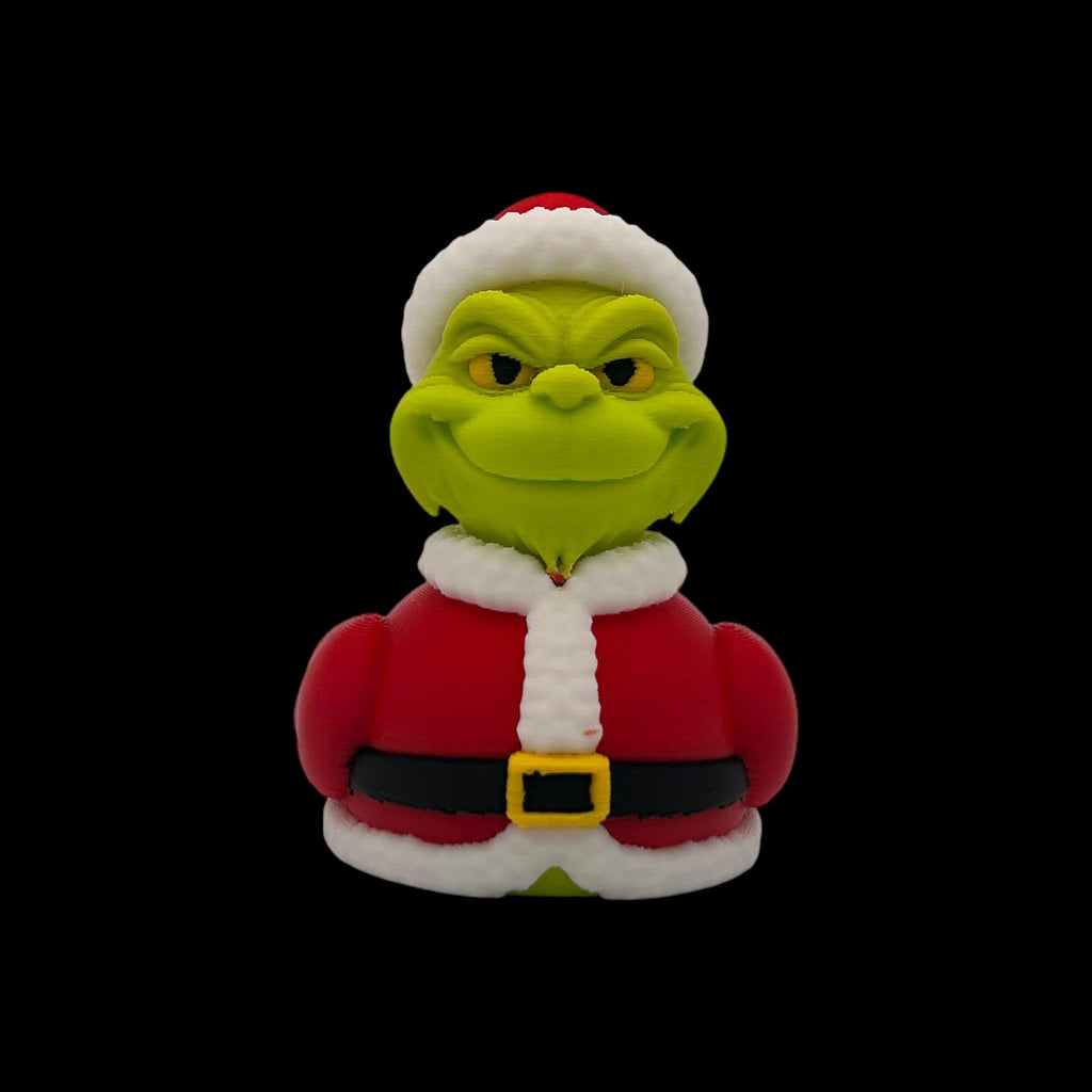 Handmade Grinch Duck Figurine Christmas Decoration Holiday Gift Idea Green Character Santa Outfit Design Desktop Accessory