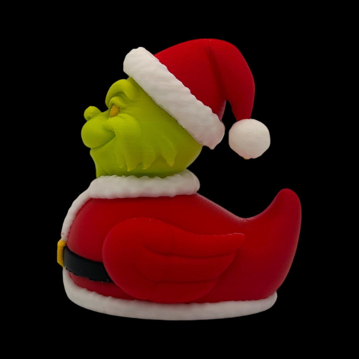 Desktop Display Grinch Duck Figurine Christmas Decoration Holiday Gift Idea Green Character Santa Outfit Design Whimsical
