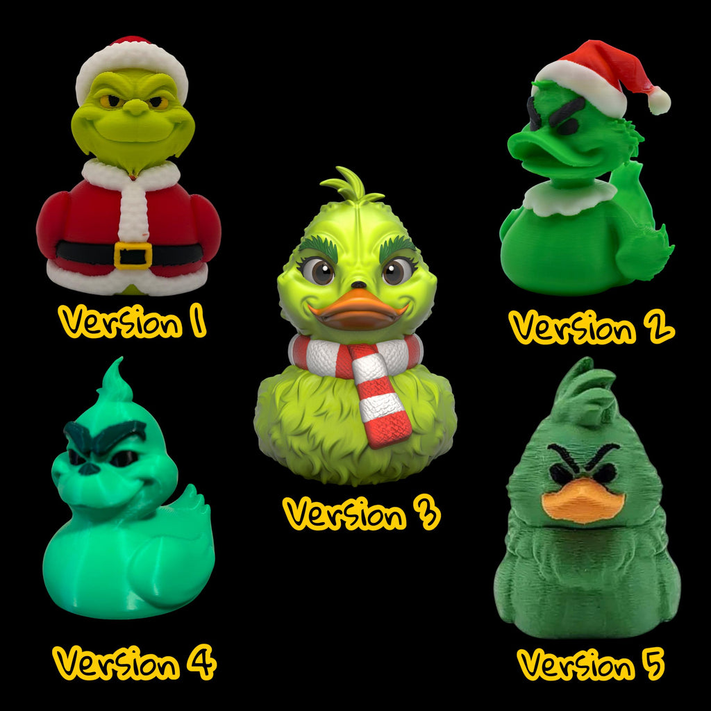 Grinch Duck Figurine Christmas Decoration Holiday Gift Idea Green Character Santa Outfit Whimsical Design