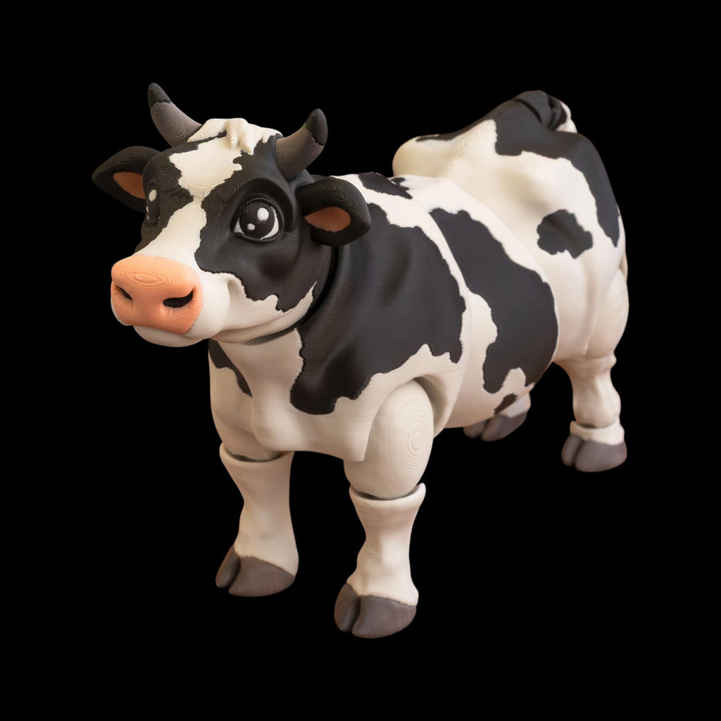 Articulated Cow Toy Movable Joint Design Farm Animal Figure Black White Holstein Pattern Desk Decoration Fidget Toy