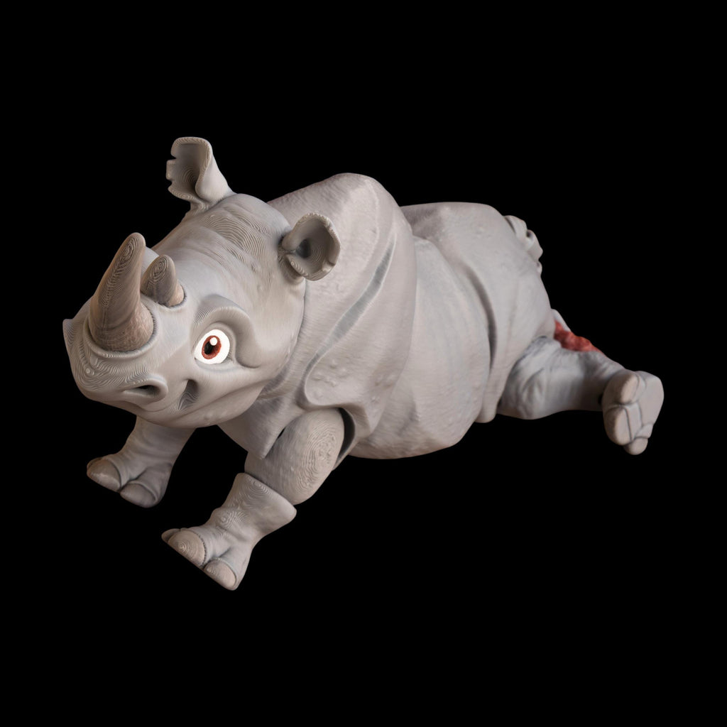 Grey Rhinoceros Sculpture Movable Joints Articulated Design Collectible Animal Figure Display Piece Desk Decoration