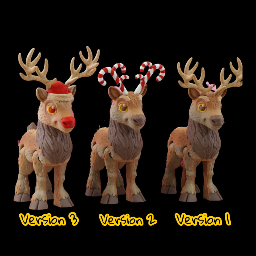 Articulated Reindeer Toy Christmas Decoration Holiday Gift Desk Ornament 3D Printed Flexi Figure Bendable Deer Santa Character Winter Collectible Festive Display Movable Animal Christmas Figurine Premium Quality Material Three Designs Set
