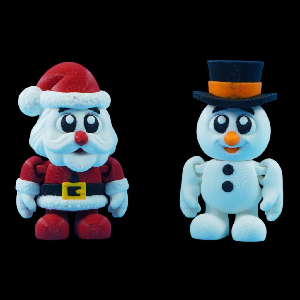 Christmas Gift Idea Articulated Figurine Collection Holiday Character Set Desktop Ornament Display Santa Snowman Elf Designs Movable Parts Feature Dangling Feet Detail 3D Printed Creation Festive Desk Accessory Winter Holiday Decoration