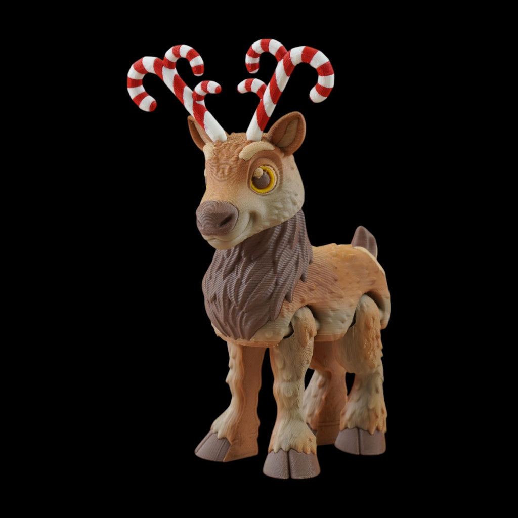Three Design Reindeer Collection Articulated Toy Set Christmas Decoration Bendable Figurine Holiday Gift Pink Bow Candy Cane Antlers Red Nose Santa Hat Desk Ornament Winter Display Premium Material Quality 3D Printed Movable Parts Festive