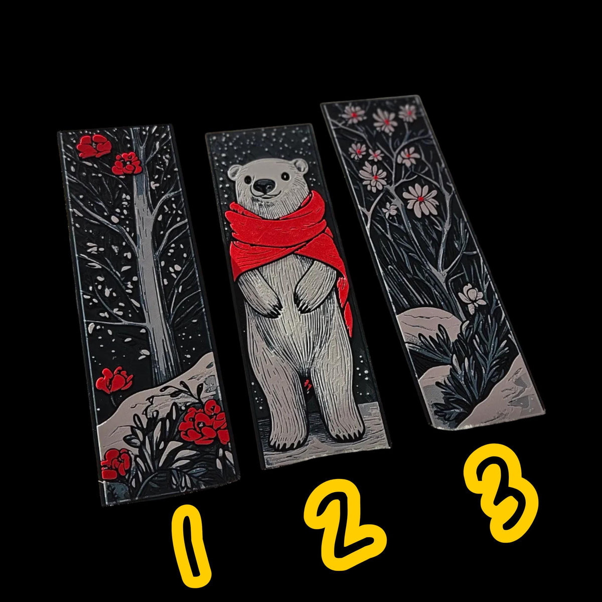 Winter Bookmark Set with Polar Bear Design, Eco-Friendly 3D Printed Page Markers