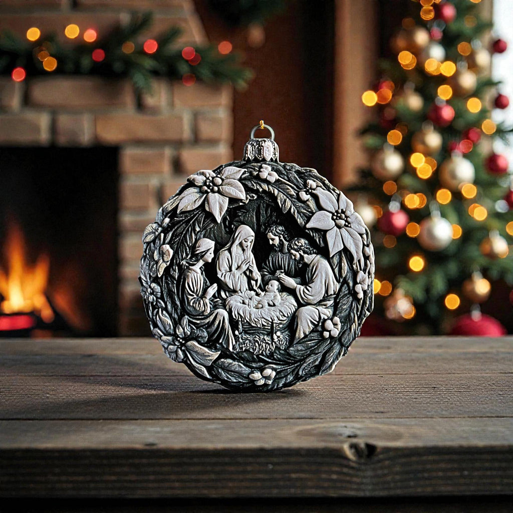 Christmas Gift Idea Holy Family Ornament Religious Nativity Display Tree Hanging Decoration Modern Minimalist Design Christian Holiday Present Premium Quality Construction 3D Printed Artwork Jesus Birth Scene Festive Home Decor Traditional