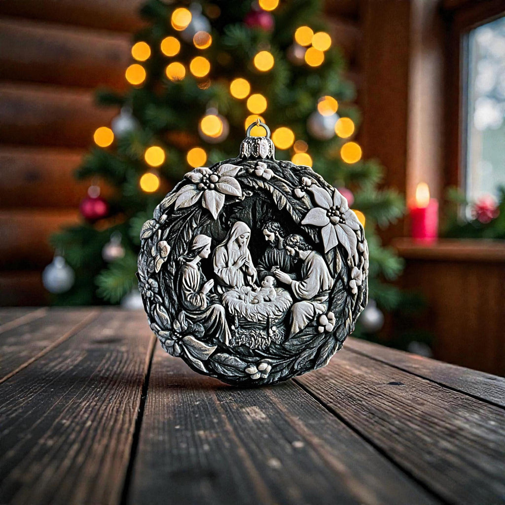 Minimalist Design Nativity Christmas Ornament Holy Family Scene Religious Display Contemporary Style Tree Decoration Premium PLA Material Modern Christian Holiday Gift Traditional Story Contemporary Execution Beautiful Home Decor Jesus
