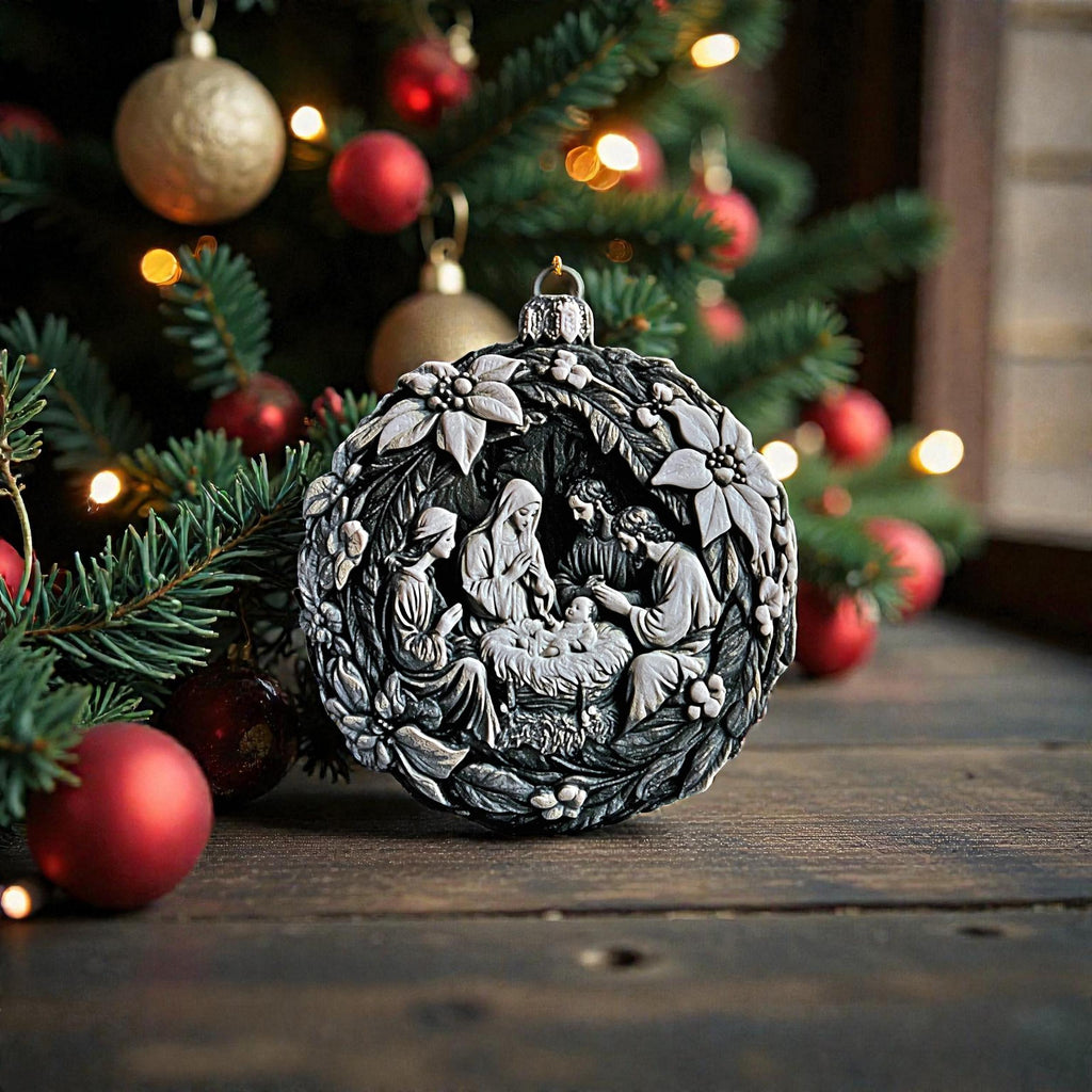Traditional Nativity Scene Modern Design Execution Holy Family Christmas Ornament Religious Holiday Decoration Tree Hanging Display Contemporary Christian Gift 3D Printed Construction Premium Quality Material Jesus Birth Representation