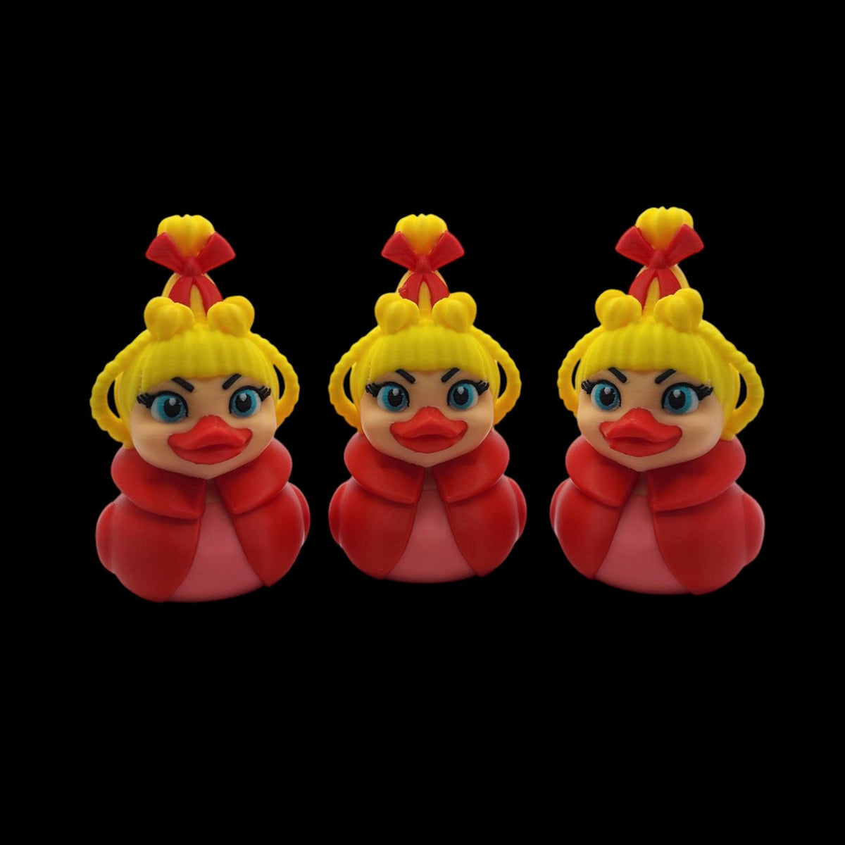 Miniature Figure Collection Cindy Lou Duck Christmas Character Bath Toy Holiday Decoration Red Body Blonde Hair Blue Eyes