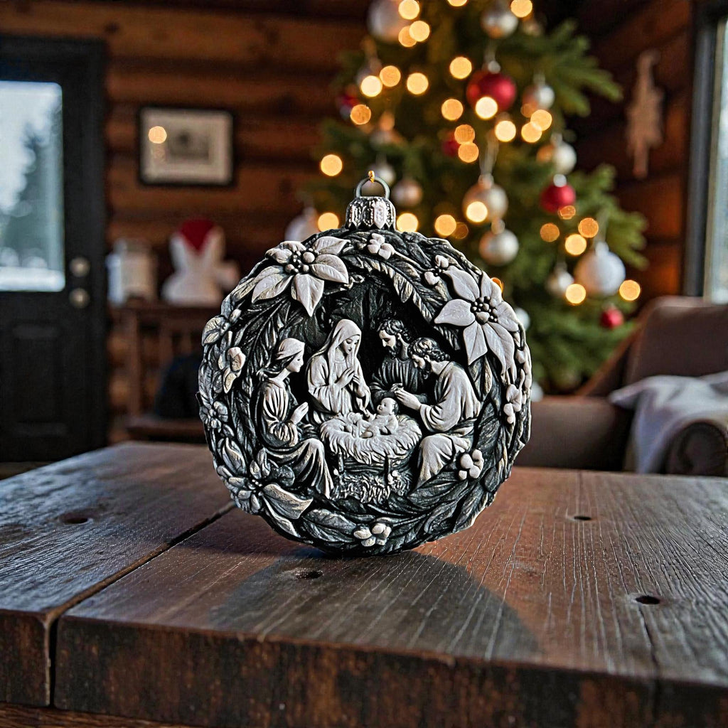 Modern Nativity Scene Christmas Tree Ornament 3D Printed Design Holy Family Display Religious Holiday Decoration Premium PLA Material Minimalist Contemporary Style Christian Home Decor Jesus Birth Representation Quality Construction Elegant