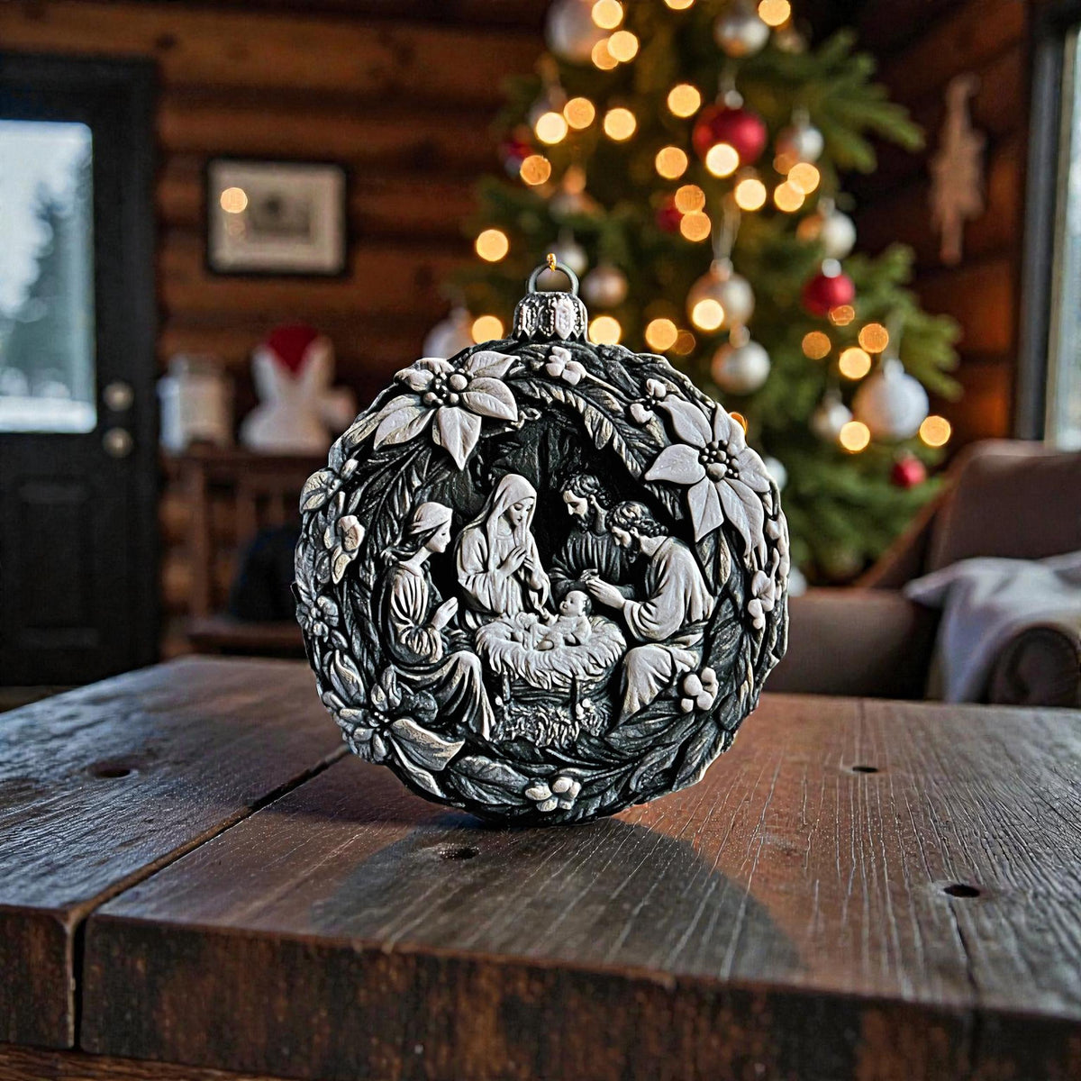 Modern Nativity Scene Christmas Tree Ornament 3D Printed Design Holy Family Display Religious Holiday Decoration Premium PLA Material Minimalist Contemporary Style Christian Home Decor Jesus Birth Representation Quality Construction Elegant