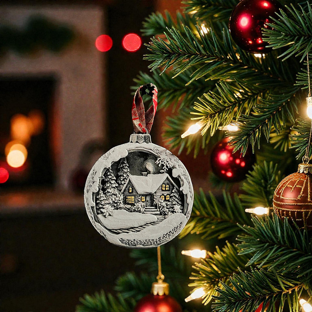Winter Scene Ornament Christmas Village Display Snow Landscape Mountain Cottage Illuminated Windows Christmas Tree Decoration Holiday Bauble Festive Home Decor Pine Trees Snow Covered Landscape Traditional Design Premium Quality 3D Printed