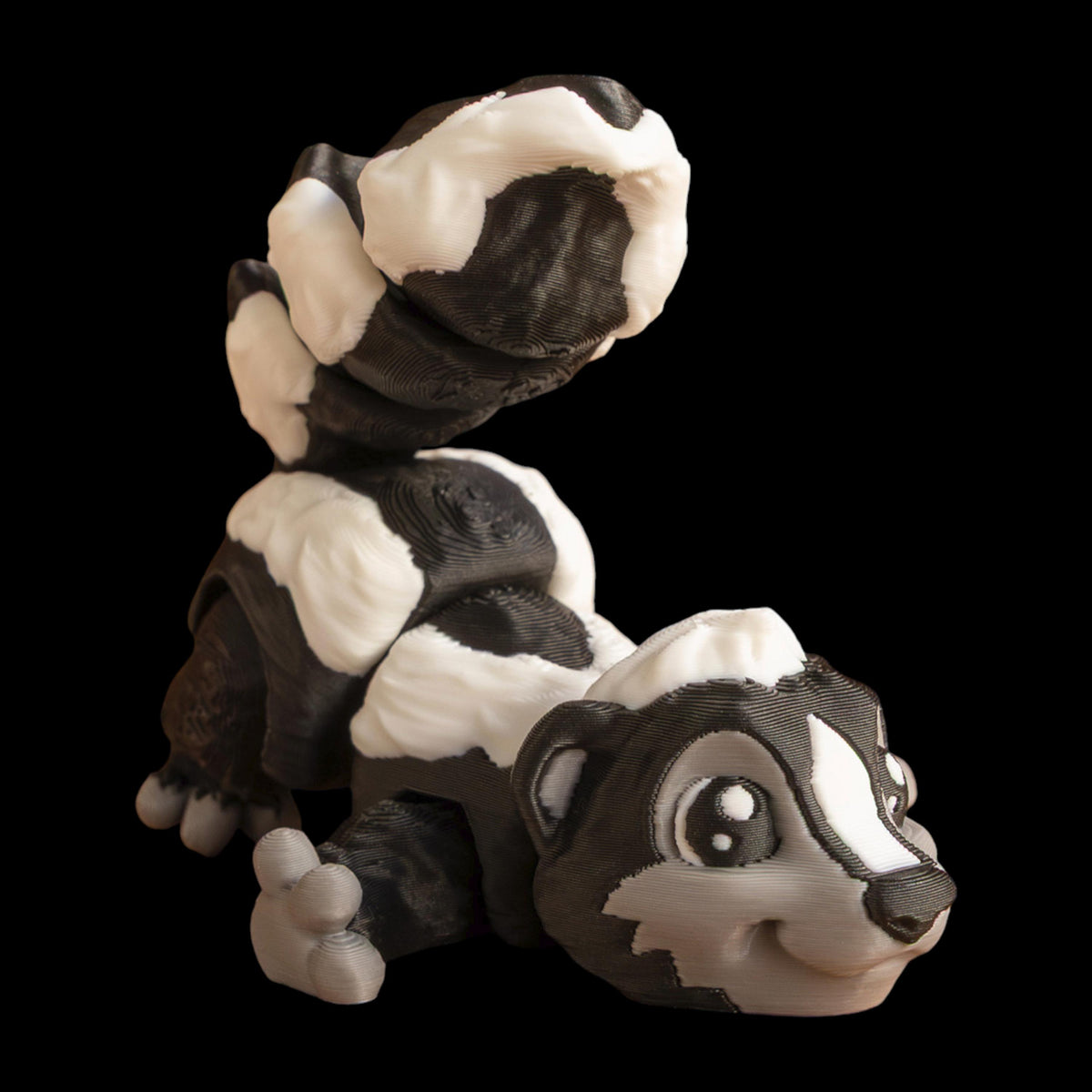 Articulated Skunk Figure Desk Decoration Animal Toy Posable Joints Office Accessory Cartoon Design Black White Coloration 3D Printed Model Fidget Toy Stress Relief Tool Sensory Aid ADHD Helper Multiple Sizes Available Playful Desktop