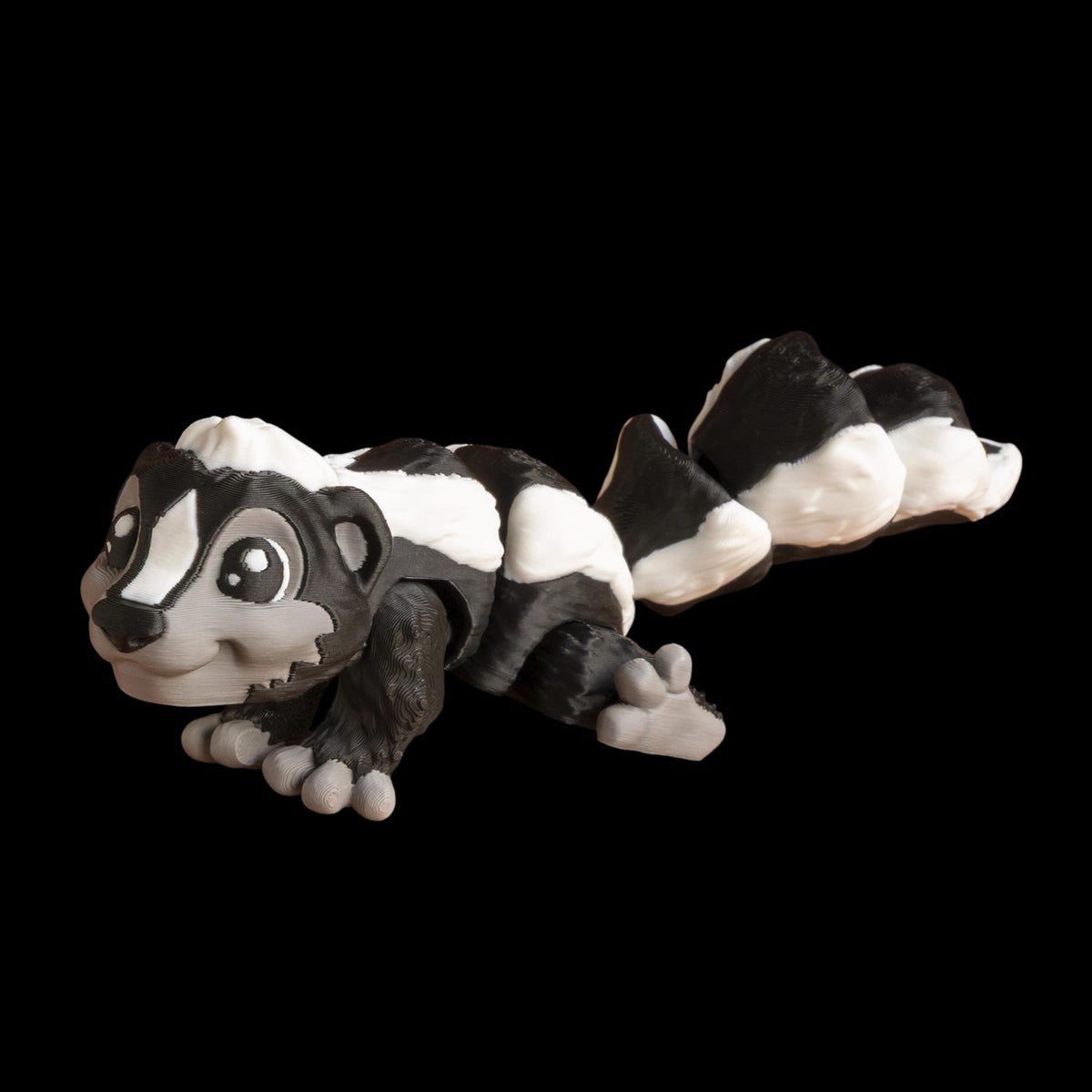 3D Printed Articulated Skunk PLA Plus Material Posable Joints Figure Movable Parts Animal Toy Black White Design Cartoon Style Model Desk Decoration Office Accessory Multiple Sizes Available Mini Small Medium Large Fully Assembled Ready To