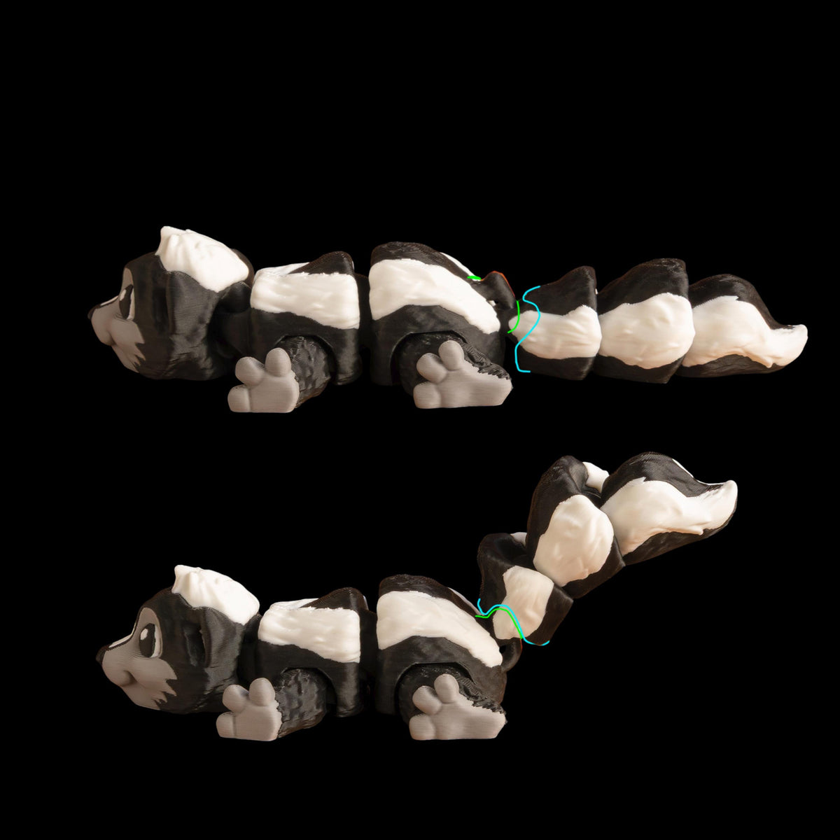 Unique Gift Idea Articulated Skunk Figure Desk Decoration Animal Toy Office Accessory Fidget Tool Stress Relief Aid Posable Joints Movable Parts Black White Design Cartoon Style 3D Printed Model Multiple Sizes Available Playful Desktop