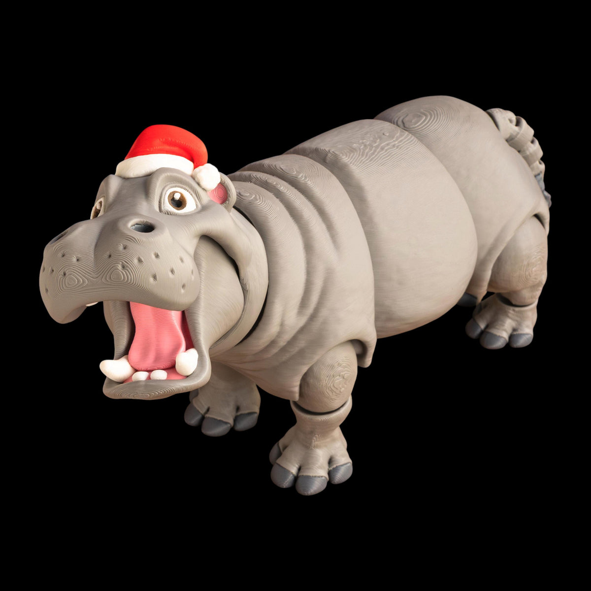 Christmas Gift Idea Stocking Stuffer Toy Articulated Hippo Figure Holiday Present Option Santa Hat Feature Flexible Joint Design Movable Mouth Model Desktop Decoration Office Accessory Animal Lover Present Unique Collectible Item Fun