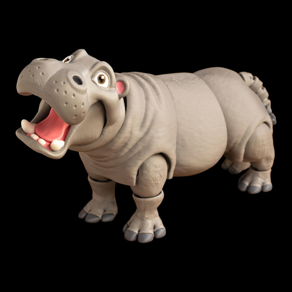 Three D Printed Hippo Articulated Figure Premium PLA Material Flexible Joint System Movable Mouth Design Interactive Animal Model Desktop Decoration Item Office Accessory Collection Holiday Gift Idea Perfect Stocking Stuffer Christmas