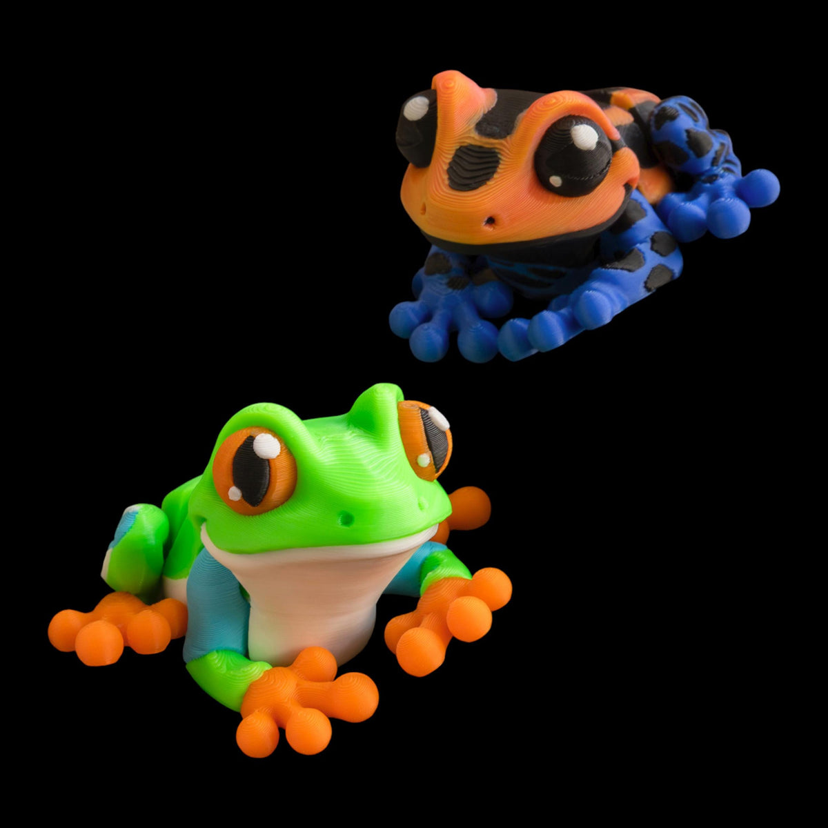 Colorful Frog Figurine Articulated Design Movable Joints Three Distinct Patterns Basic Tree Poison Dart Premium