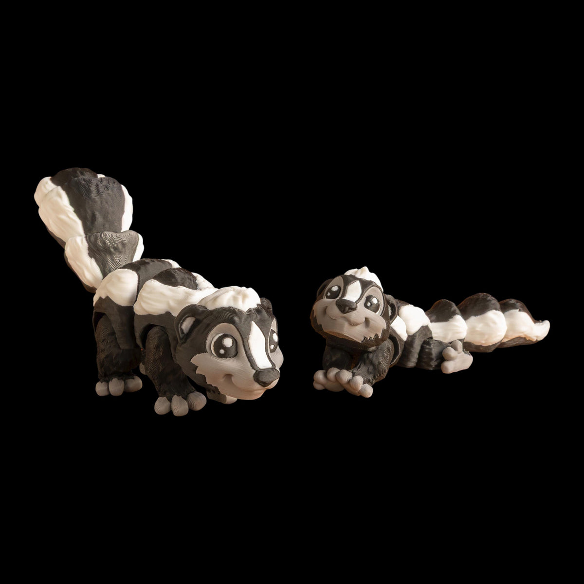 articulated skunk toy, toy desk decoration, decoration animal figure, figure posable joints, joints fidget toy, toy stress relief, relief sensory aid, aid adhd tool, tool office accessory, accessory cartoon skunk, skunk black white, white miniature mode