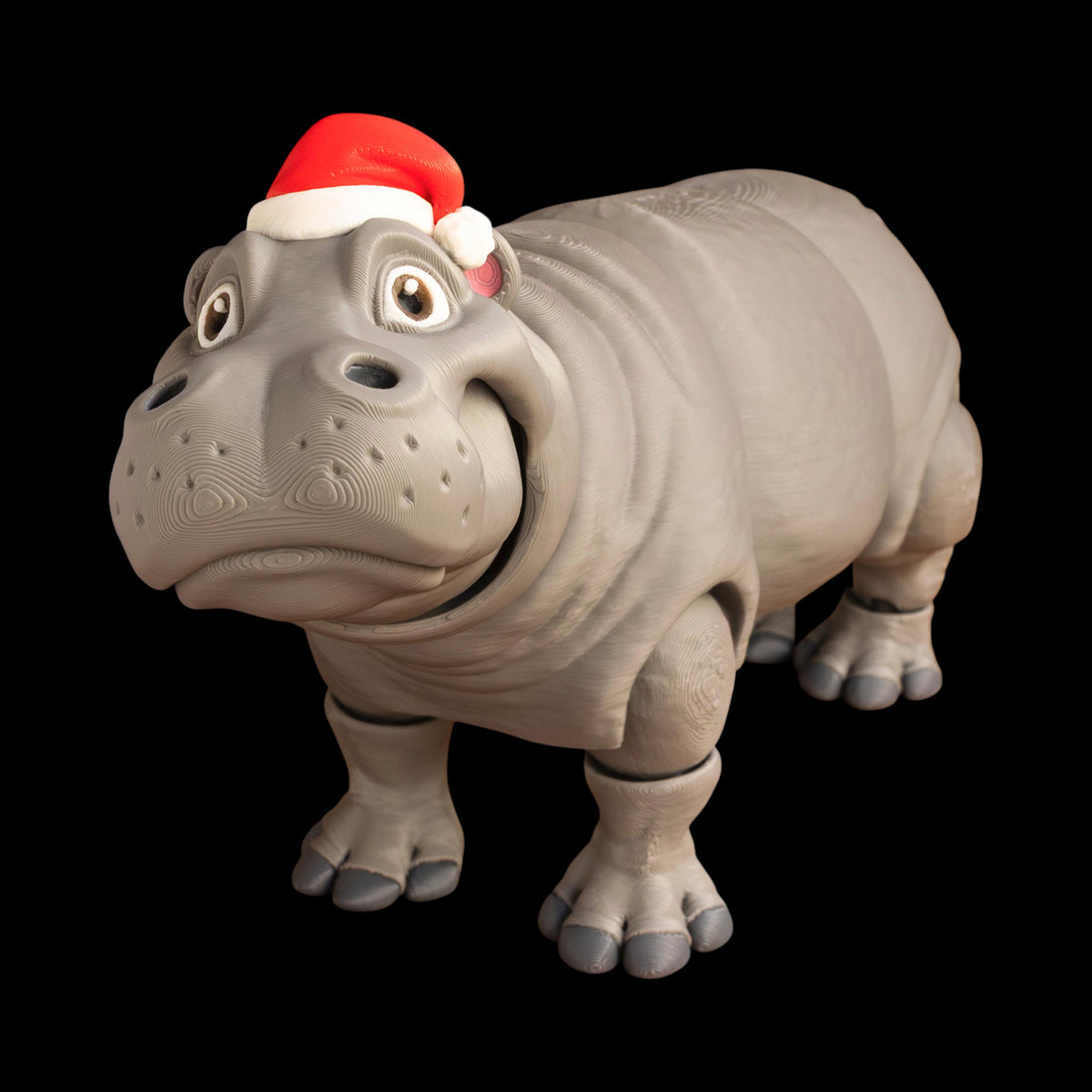 Desk Decoration Articulated Hippo Figure Office Accessory Display Animal Model Interactive Toy Design Flexible Joint Construction Movable Mouth Feature Holiday Theme Option Santa Hat Addition Perfect Gift Idea Unique Stocking Stuffer
