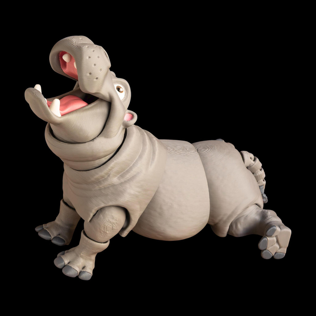Collectible Animal Figure Articulated Hippo Model Desktop Display Item Unique Office Accessory Interactive Toy Design Flexible Joint System Movable Mouth Feature Holiday Gift Option Santa Hat Addition Perfect Stocking Stuffer Idea Premium