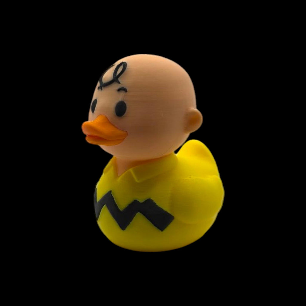 3D Printed Design Yellow Duck Figure Charlie Brown Character Zigzag Pattern Detail Waterproof Floating Toy PLA Premium