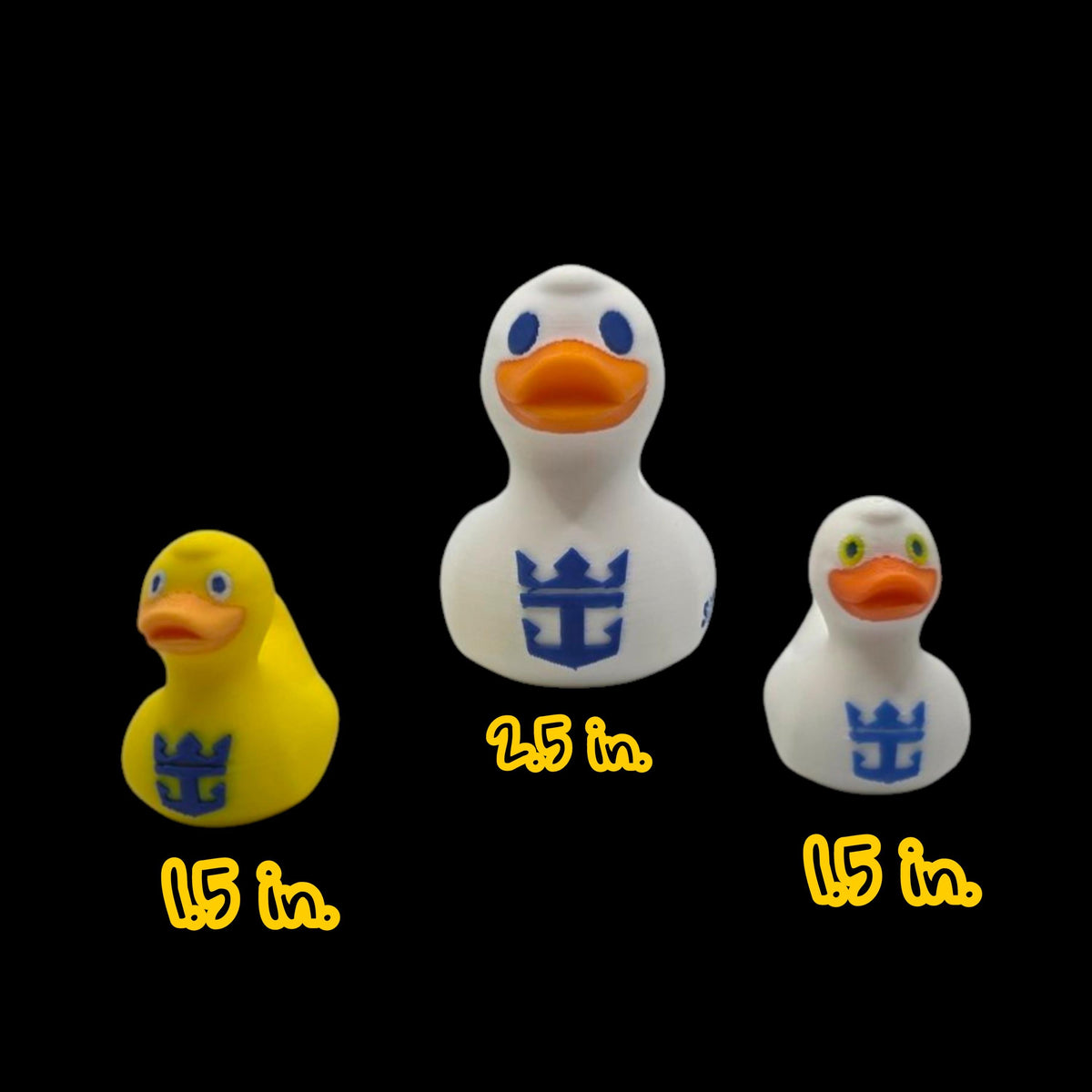 Travel Souvenir Duck Royal Caribbean Custom Collection Maritime Display Piece Three D Printed Design Quality Construction White Yellow Options Anchor Crown Logo Details Nautical Theme Display Travel Memory Keepsake Collection Item MSC Cruise duck decore