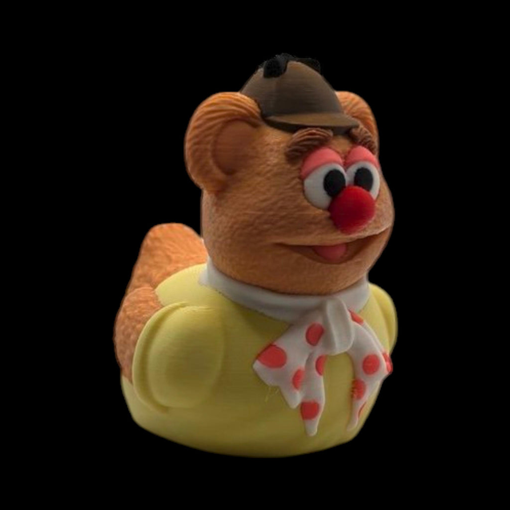 fozzie bear duck, duck figurine collectible, collectible cartoon character, character display decoration desk accessory