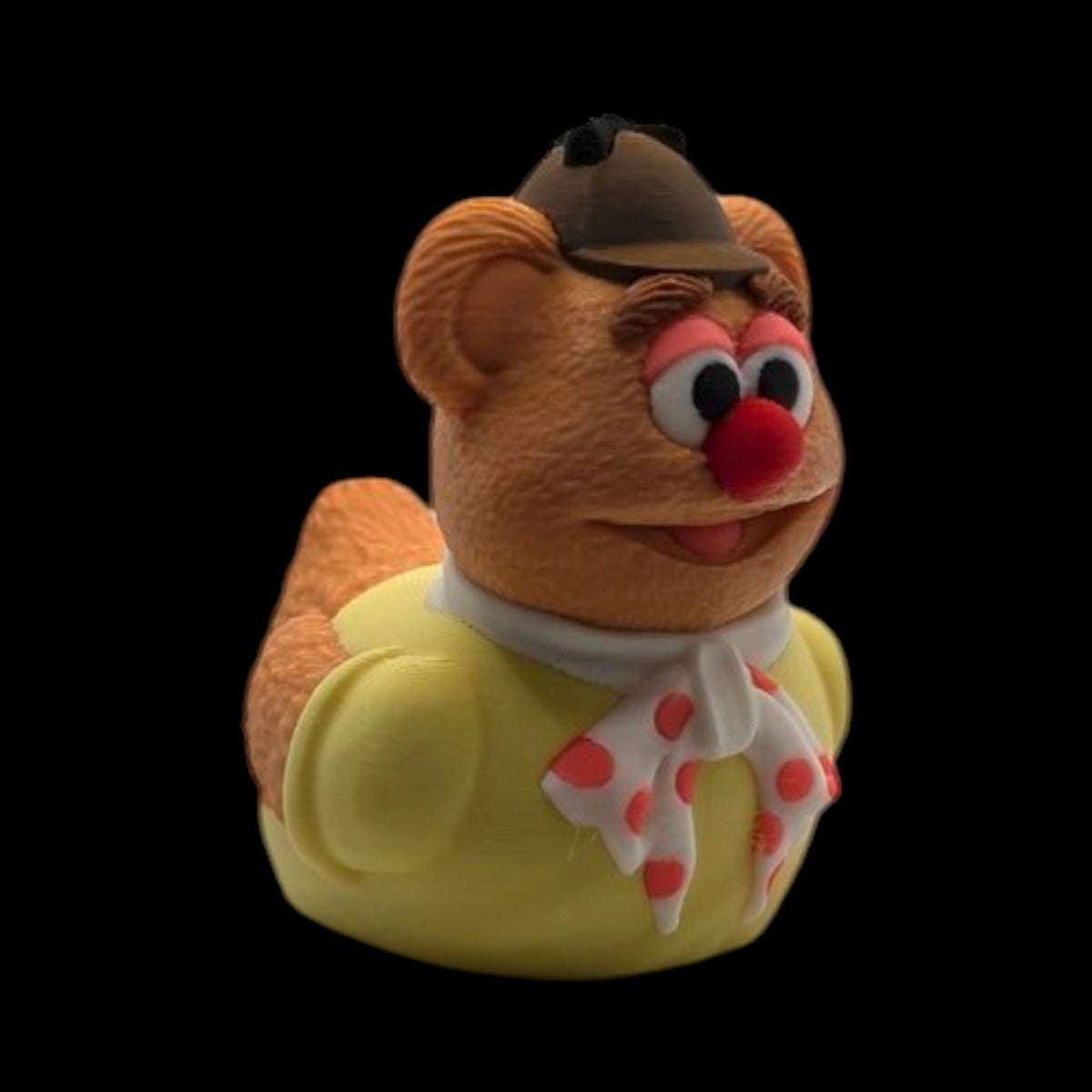 fozzie bear duck, duck figurine collectible, collectible cartoon character, character display decoration desk accessory
